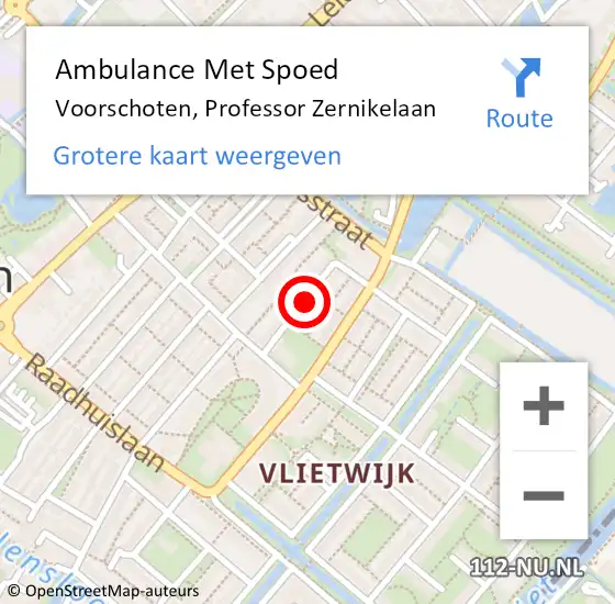 Locatie op kaart van de 112 melding: Ambulance Met Spoed Naar Voorschoten, Professor Zernikelaan op 17 augustus 2017 17:58