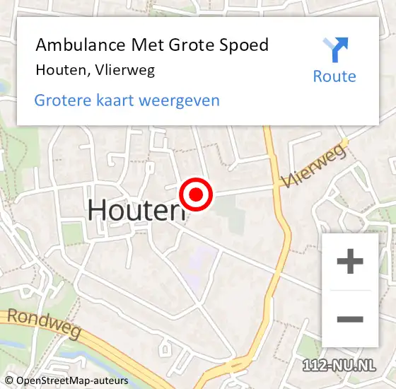 Locatie op kaart van de 112 melding: Ambulance Met Grote Spoed Naar Houten, Vlierweg op 17 augustus 2017 19:41