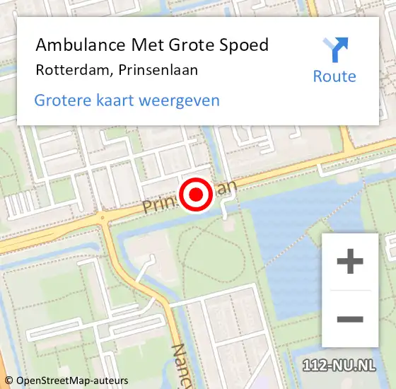 Locatie op kaart van de 112 melding: Ambulance Met Grote Spoed Naar Rotterdam, Prinsenlaan op 17 augustus 2017 20:47