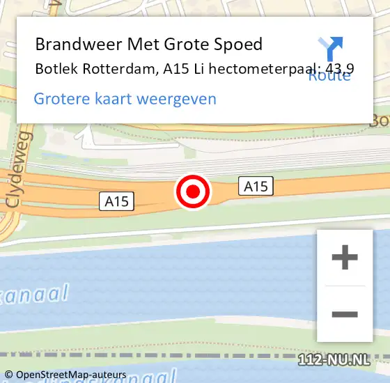 Locatie op kaart van de 112 melding: Brandweer Met Grote Spoed Naar Botlek Rotterdam, A15 L hectometerpaal: 40,6 op 17 augustus 2017 22:14