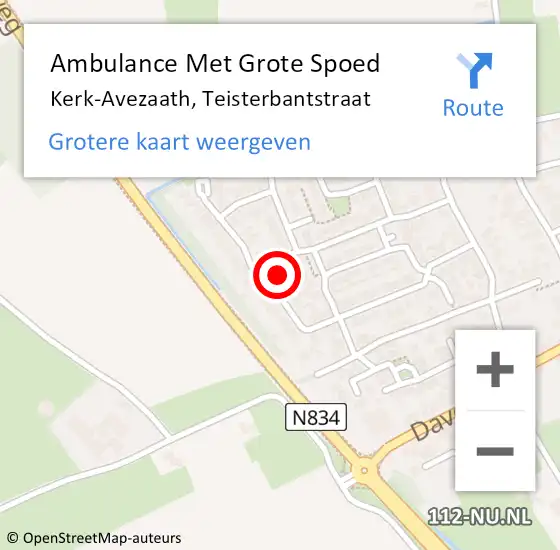 Locatie op kaart van de 112 melding: Ambulance Met Grote Spoed Naar Kerk-Avezaath, Teisterbantstraat op 17 augustus 2017 22:36