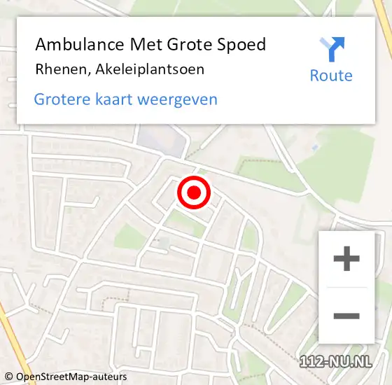 Locatie op kaart van de 112 melding: Ambulance Met Grote Spoed Naar Rhenen, Akeleiplantsoen op 17 augustus 2017 23:08