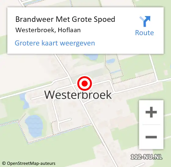 Locatie op kaart van de 112 melding: Brandweer Met Grote Spoed Naar Westerbroek, Hoflaan op 18 augustus 2017 00:14