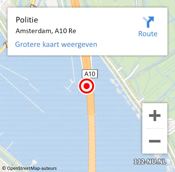 Locatie op kaart van de 112 melding: Politie Amsterdam, A10 Re op 18 augustus 2017 00:47