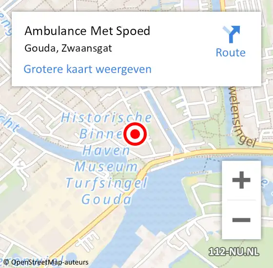 Locatie op kaart van de 112 melding: Ambulance Met Spoed Naar Gouda, Zwaansgat op 29 januari 2014 20:18