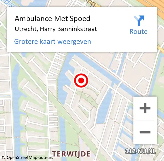 Locatie op kaart van de 112 melding: Ambulance Met Spoed Naar Utrecht, Harry Banninkstraat op 18 augustus 2017 02:08