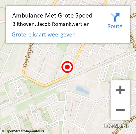 Locatie op kaart van de 112 melding: Ambulance Met Grote Spoed Naar Bilthoven, Jacob Romankwartier op 18 augustus 2017 02:33