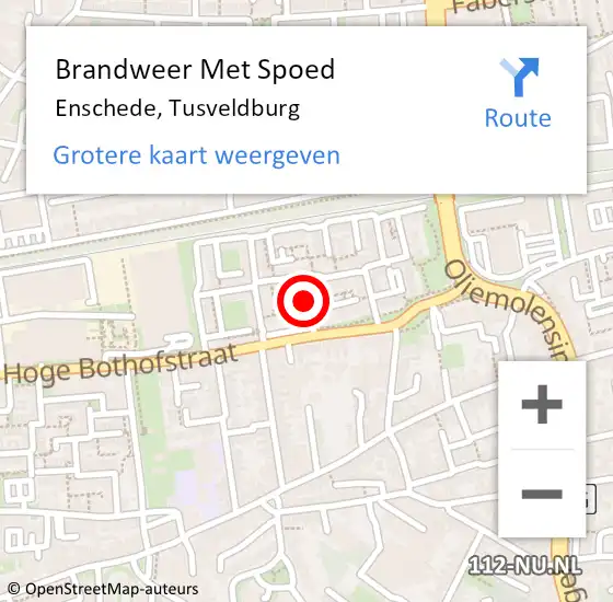 Locatie op kaart van de 112 melding: Brandweer Met Spoed Naar Enschede, Tusveldburg op 18 augustus 2017 03:40