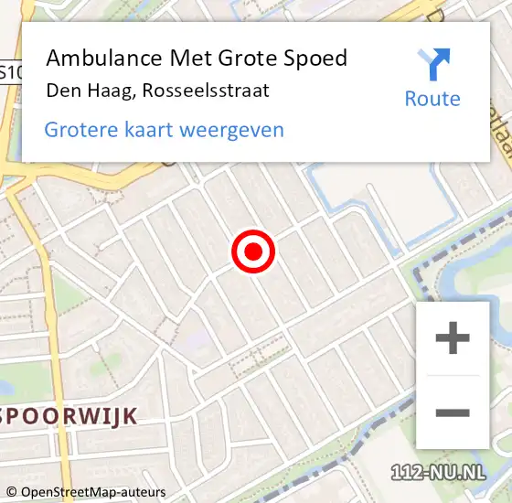 Locatie op kaart van de 112 melding: Ambulance Met Grote Spoed Naar Den Haag, Rosseelsstraat op 18 augustus 2017 04:36