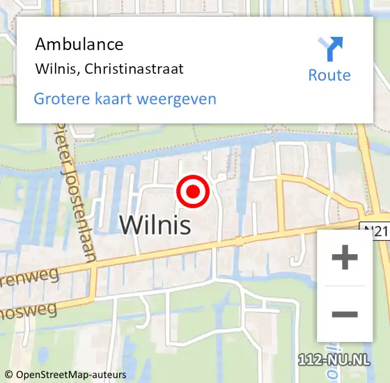 Locatie op kaart van de 112 melding: Ambulance Wilnis, Christinastraat op 18 augustus 2017 05:19