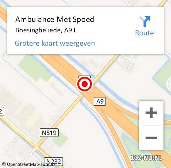 Locatie op kaart van de 112 melding: Ambulance Met Spoed Naar Boesingheliede, A9 L op 18 augustus 2017 07:23