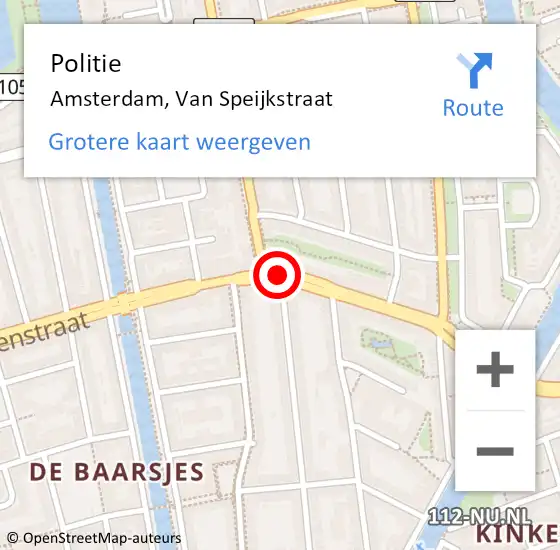 Locatie op kaart van de 112 melding: Politie Amsterdam, Van Speijkstraat op 18 augustus 2017 07:58