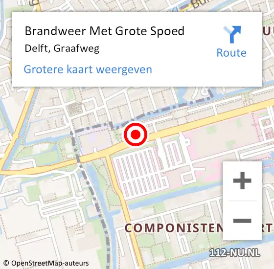 Locatie op kaart van de 112 melding: Brandweer Met Grote Spoed Naar Delft, Graafweg op 18 augustus 2017 08:13