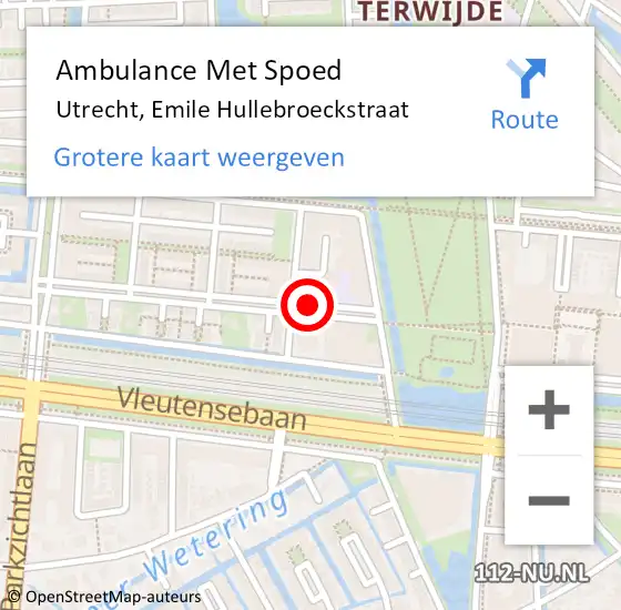 Locatie op kaart van de 112 melding: Ambulance Met Spoed Naar Utrecht, Emile Hullebroeckstraat op 18 augustus 2017 08:38