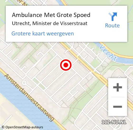 Locatie op kaart van de 112 melding: Ambulance Met Grote Spoed Naar Utrecht, Minister de Visserstraat op 18 augustus 2017 08:40
