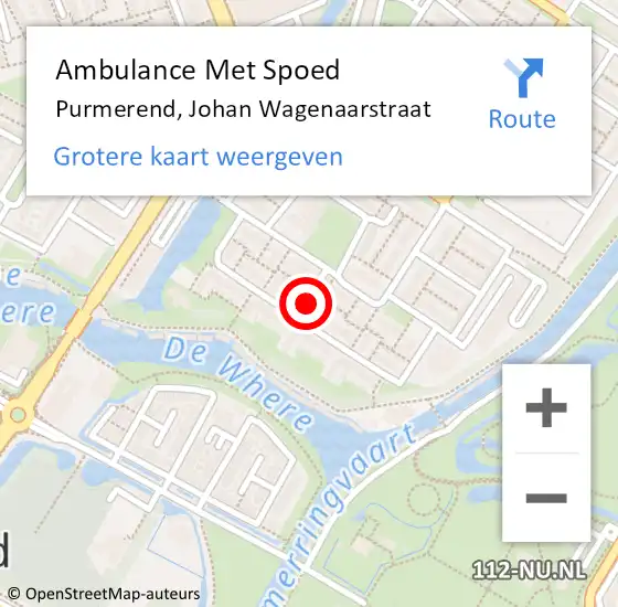 Locatie op kaart van de 112 melding: Ambulance Met Spoed Naar Purmerend, Johan Wagenaarstraat op 18 augustus 2017 08:43