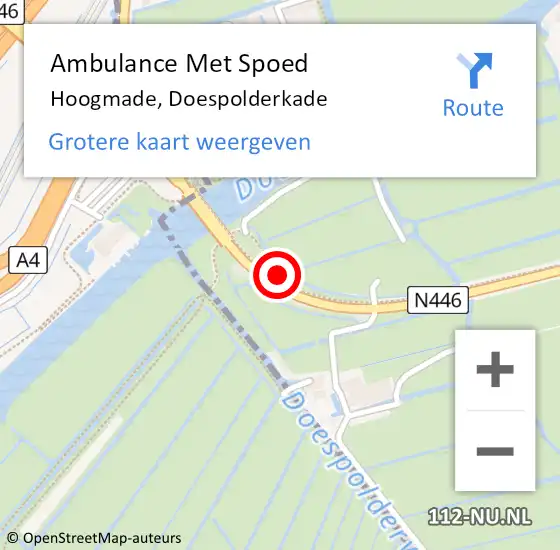 Locatie op kaart van de 112 melding: Ambulance Met Spoed Naar Hoogmade, Doespolderkade op 18 augustus 2017 09:20