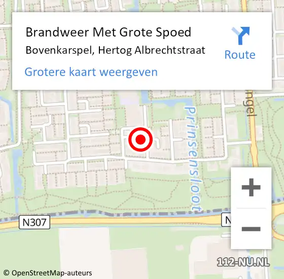 Locatie op kaart van de 112 melding: Brandweer Met Grote Spoed Naar Bovenkarspel, Hertog Albrechtstraat op 18 augustus 2017 09:50