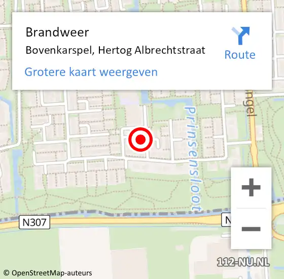 Locatie op kaart van de 112 melding: Brandweer Bovenkarspel, Hertog Albrechtstraat op 18 augustus 2017 09:53