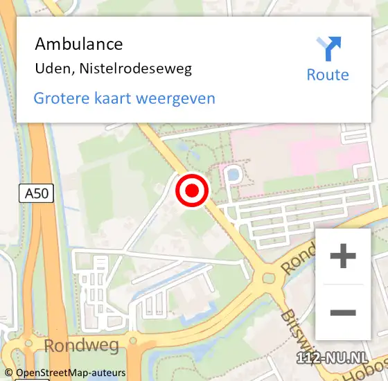 Locatie op kaart van de 112 melding: Ambulance Uden, Nistelrodeseweg op 18 augustus 2017 10:18