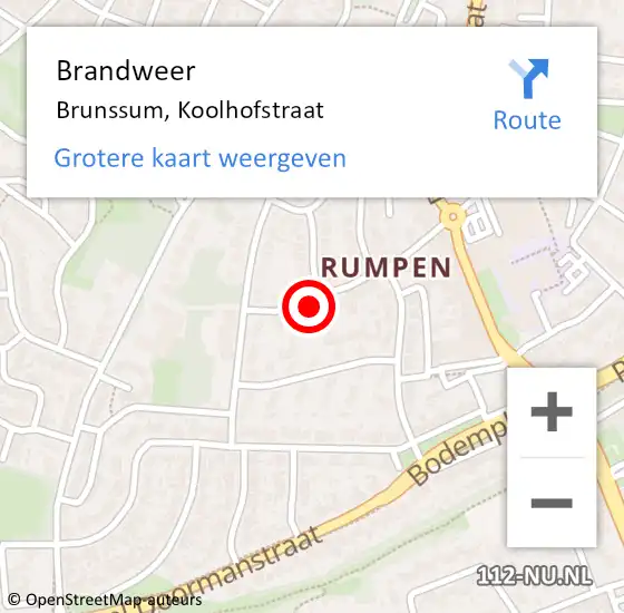 Locatie op kaart van de 112 melding: Brandweer Brunssum, Koolhofstraat op 29 januari 2014 21:13