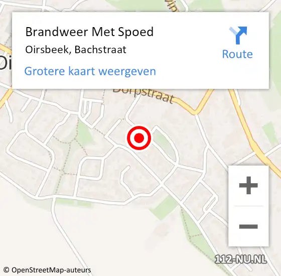 Locatie op kaart van de 112 melding: Brandweer Met Spoed Naar Oirsbeek, Bachstraat op 18 augustus 2017 12:36