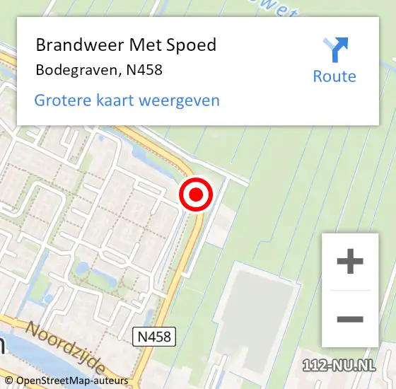 Locatie op kaart van de 112 melding: Brandweer Met Spoed Naar Bodegraven, N458 op 18 augustus 2017 12:40