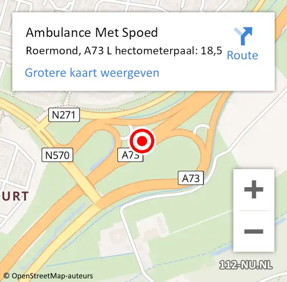 Locatie op kaart van de 112 melding: Ambulance Met Spoed Naar Roermond, A73 L hectometerpaal: 18,5 op 18 augustus 2017 14:59
