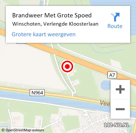 Locatie op kaart van de 112 melding: Brandweer Met Grote Spoed Naar Winschoten, Verlengde Kloosterlaan op 18 augustus 2017 15:49