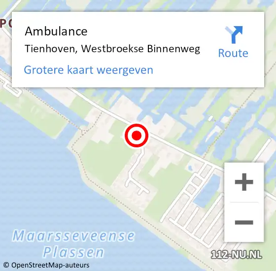 Locatie op kaart van de 112 melding: Ambulance Tienhoven, Westbroekse Binnenweg op 18 augustus 2017 17:14