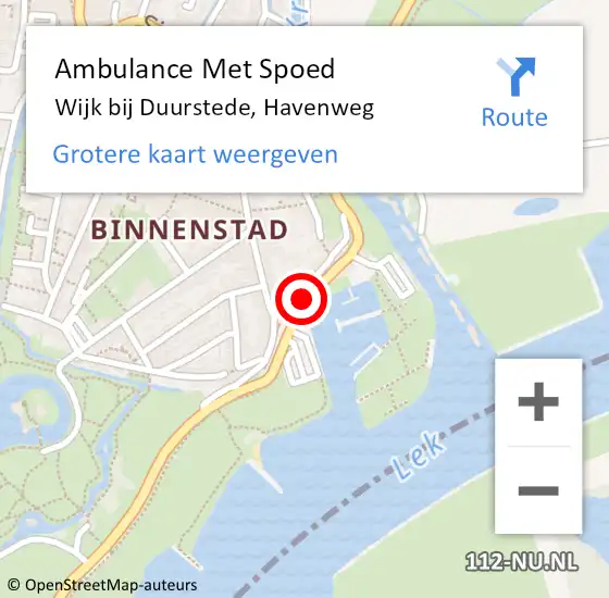 Locatie op kaart van de 112 melding: Ambulance Met Spoed Naar Wijk bij Duurstede, Havenweg op 18 augustus 2017 17:16