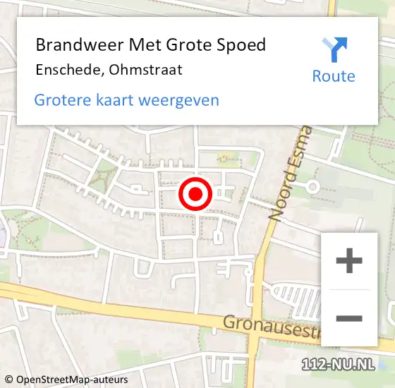 Locatie op kaart van de 112 melding: Brandweer Met Grote Spoed Naar Enschede, Ohmstraat op 18 augustus 2017 18:39