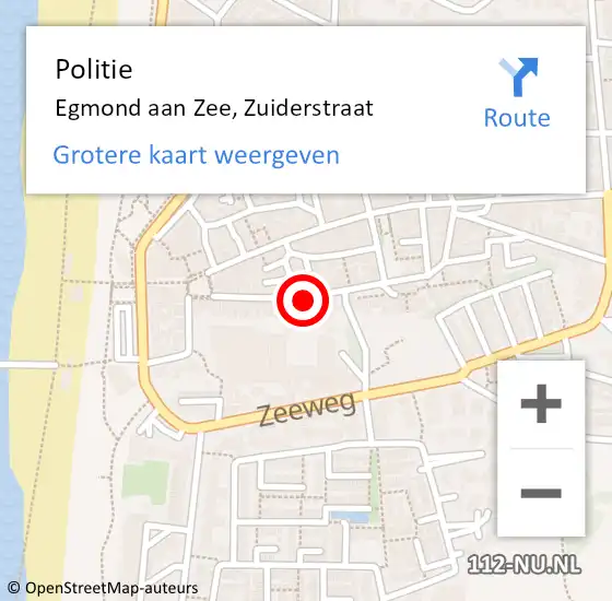 Locatie op kaart van de 112 melding: Politie Egmond aan Zee, Zuiderstraat op 18 augustus 2017 18:52