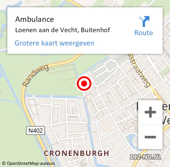 Locatie op kaart van de 112 melding: Ambulance Loenen aan de Vecht, Buitenhof op 18 augustus 2017 19:43