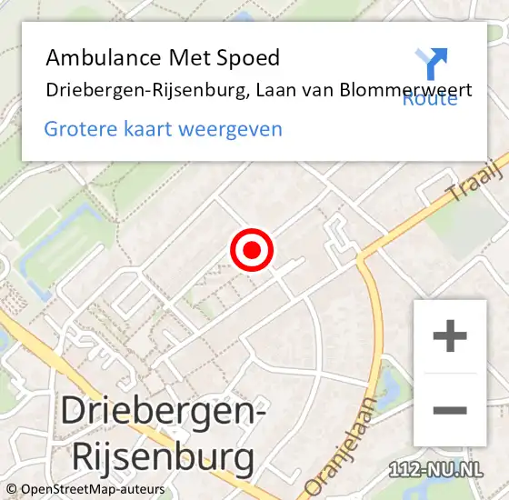 Locatie op kaart van de 112 melding: Ambulance Met Spoed Naar Driebergen-Rijsenburg, Laan van Blommerweert op 18 augustus 2017 20:29