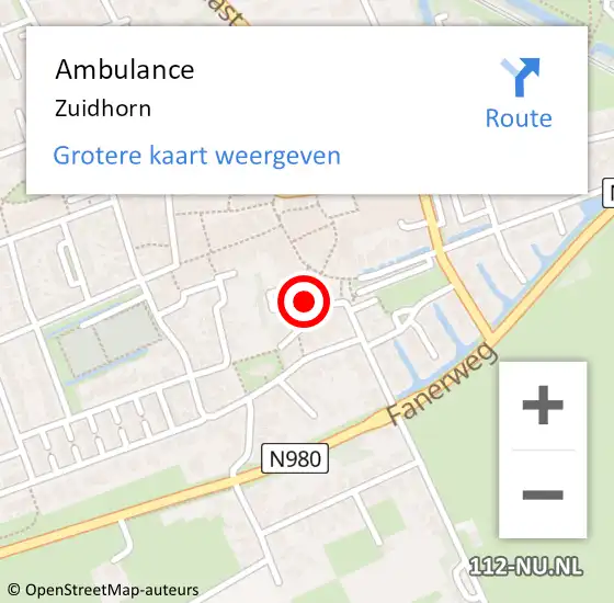 Locatie op kaart van de 112 melding: Ambulance Zuidhorn op 29 januari 2014 23:00