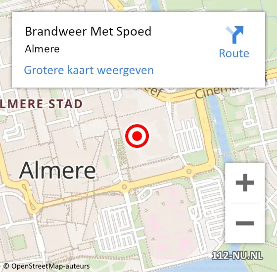 Locatie op kaart van de 112 melding: Brandweer Met Spoed Naar Almere op 18 augustus 2017 22:25