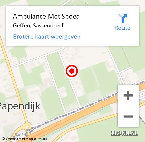 Locatie op kaart van de 112 melding: Ambulance Met Spoed Naar Geffen, Sassendreef op 19 augustus 2017 00:22