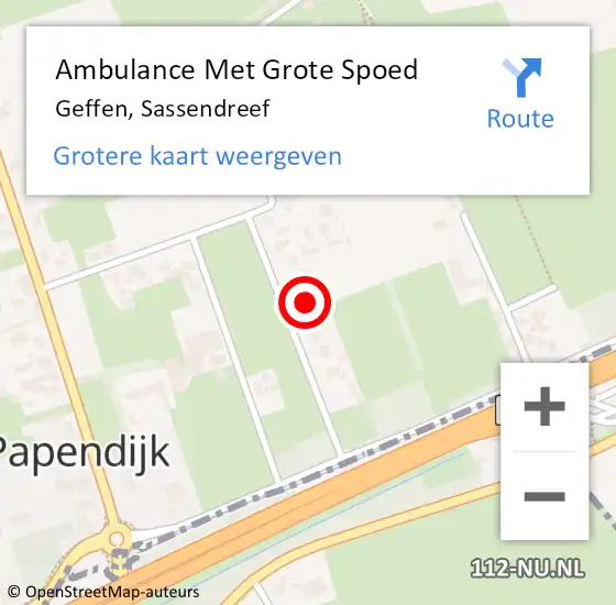 Locatie op kaart van de 112 melding: Ambulance Met Grote Spoed Naar Geffen, Sassendreef op 19 augustus 2017 00:25