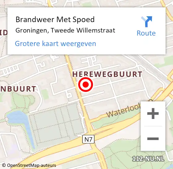 Locatie op kaart van de 112 melding: Brandweer Met Spoed Naar Groningen, Tweede Willemstraat op 19 augustus 2017 02:30