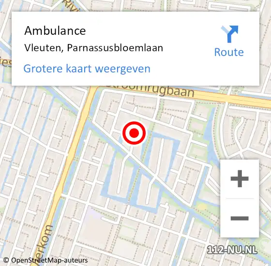 Locatie op kaart van de 112 melding: Ambulance Vleuten, Parnassusbloemlaan op 19 augustus 2017 05:38