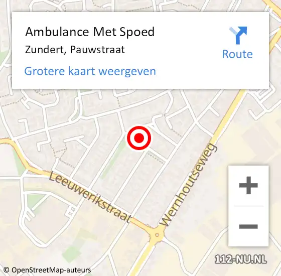 Locatie op kaart van de 112 melding: Ambulance Met Spoed Naar Zundert, Pauwstraat op 19 augustus 2017 06:14