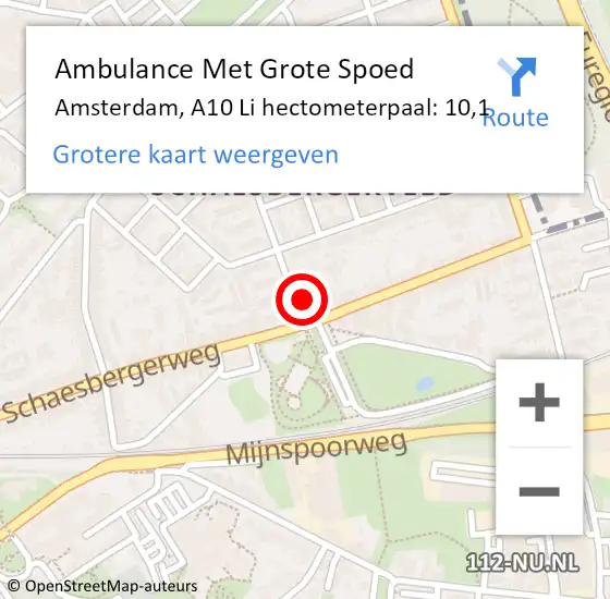 Locatie op kaart van de 112 melding: Ambulance Met Grote Spoed Naar Amsterdam, A10 Li hectometerpaal: 19,8 op 19 augustus 2017 06:48