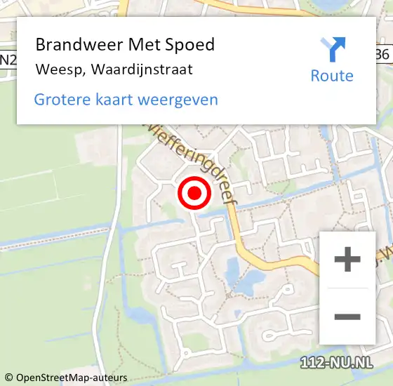 Locatie op kaart van de 112 melding: Brandweer Met Spoed Naar Weesp, Waardijnstraat op 19 augustus 2017 06:58