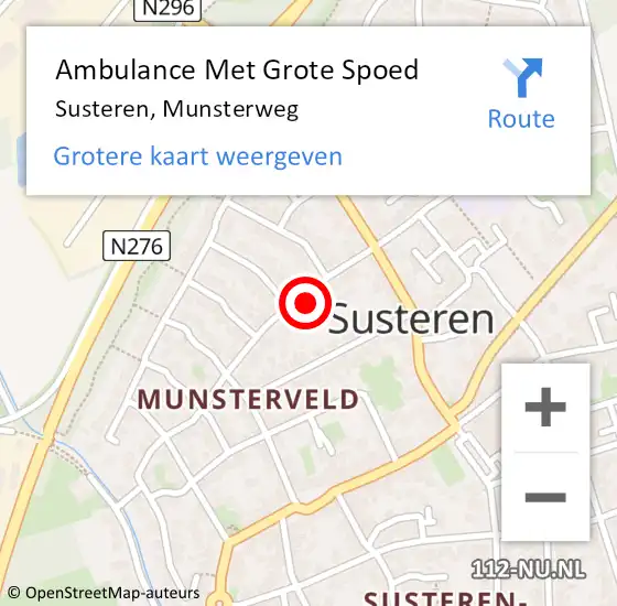 Locatie op kaart van de 112 melding: Ambulance Met Grote Spoed Naar Susteren, Munsterweg op 19 augustus 2017 07:32