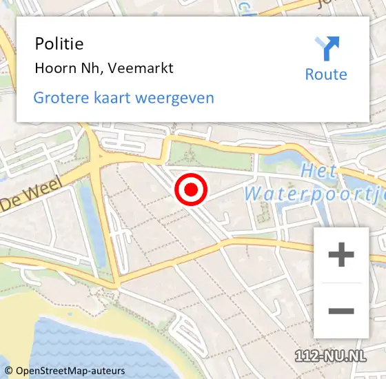 Locatie op kaart van de 112 melding: Politie Hoorn Nh, Veemarkt op 19 augustus 2017 09:28