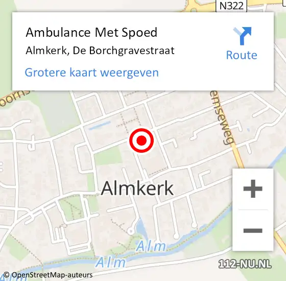 Locatie op kaart van de 112 melding: Ambulance Met Spoed Naar Almkerk, De Borchgravestraat op 19 augustus 2017 11:39