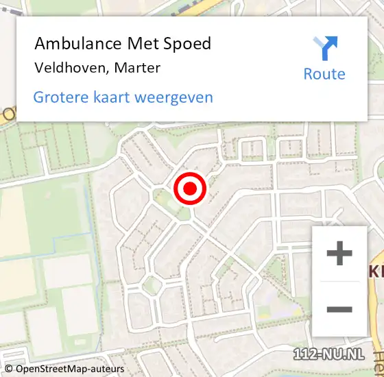 Locatie op kaart van de 112 melding: Ambulance Met Spoed Naar Veldhoven, Marter op 19 augustus 2017 12:09
