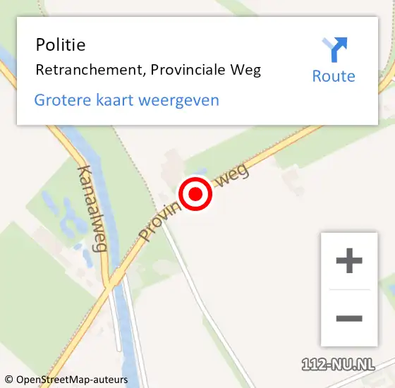 Locatie op kaart van de 112 melding: Politie Retranchement, Provinciale Weg op 19 augustus 2017 12:23