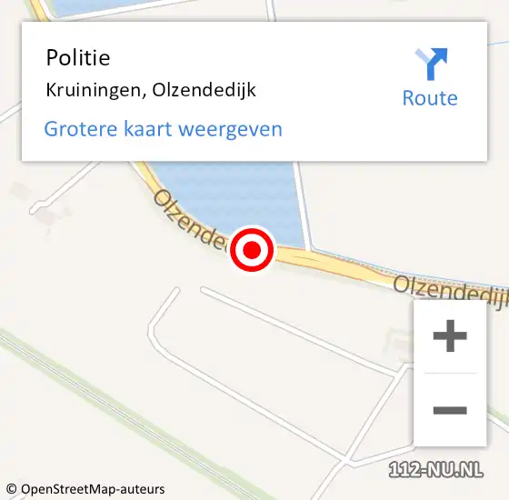 Locatie op kaart van de 112 melding: Politie Kruiningen, Olzendedijk op 19 augustus 2017 13:16